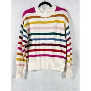 Gap Sweater Women's Large White Red Pullover Crew Neck Long Sleeve Striped NWT